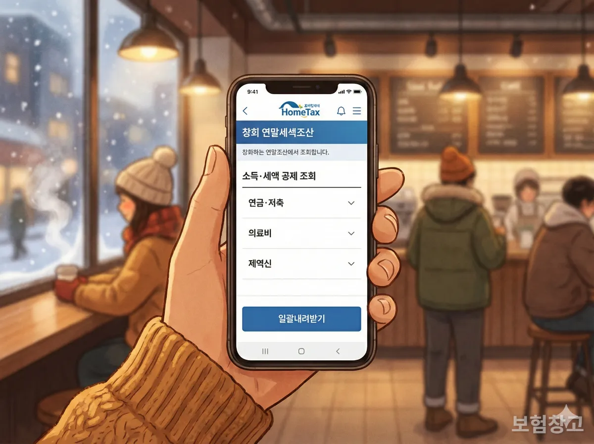 스마트폰으로 국세청 홈택스 연말정산 간소화 서비스를 조회하는 모습
