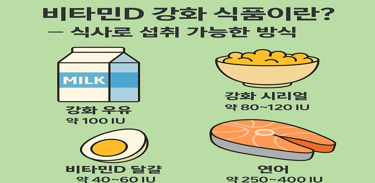 우유, 시리얼, 달걀, 연어에 들어 있는 비타민D 함량을 비교한 인포그래픽