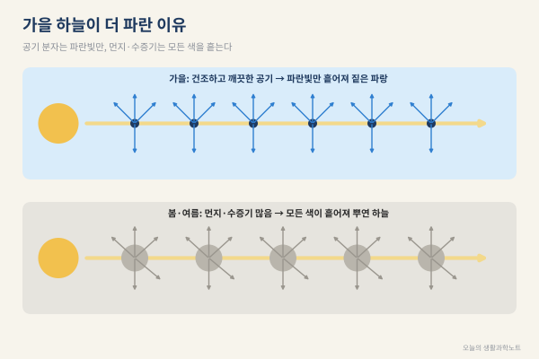 가을 하늘은 왜 유난히 파랗고 높아 보일까? 공기 속 먼지와 수증기로 보는 계절별 하늘색