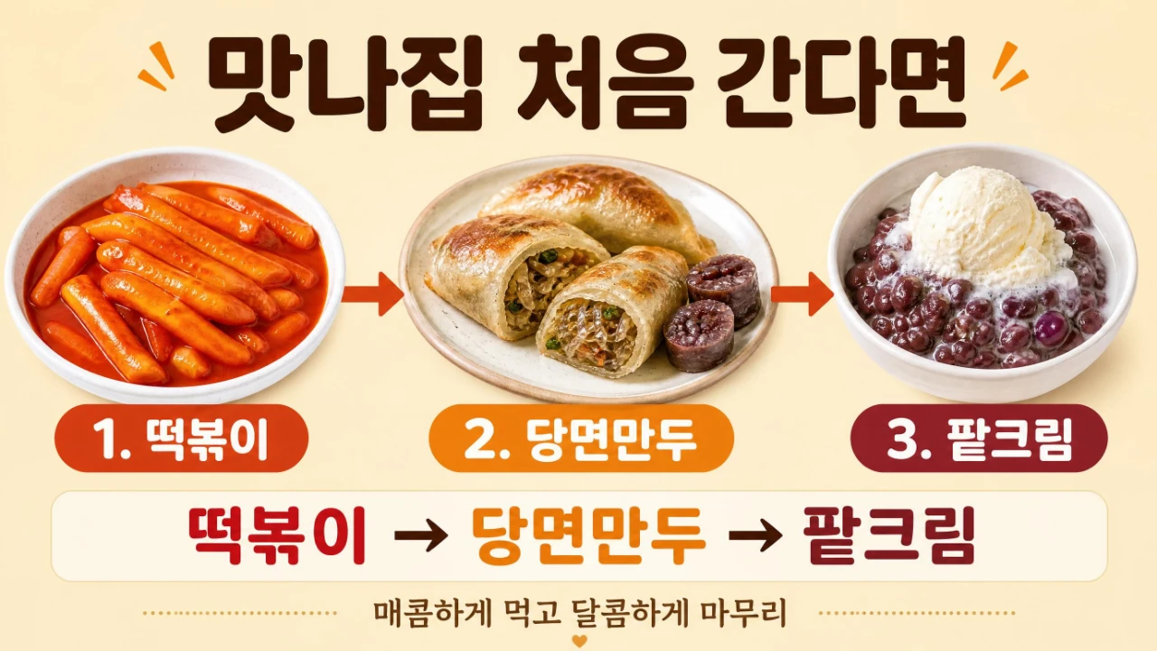부산 덕천 맛나집에서 떡볶이 당면만두 팥크림 순으로 먹는 추천 주문 조합