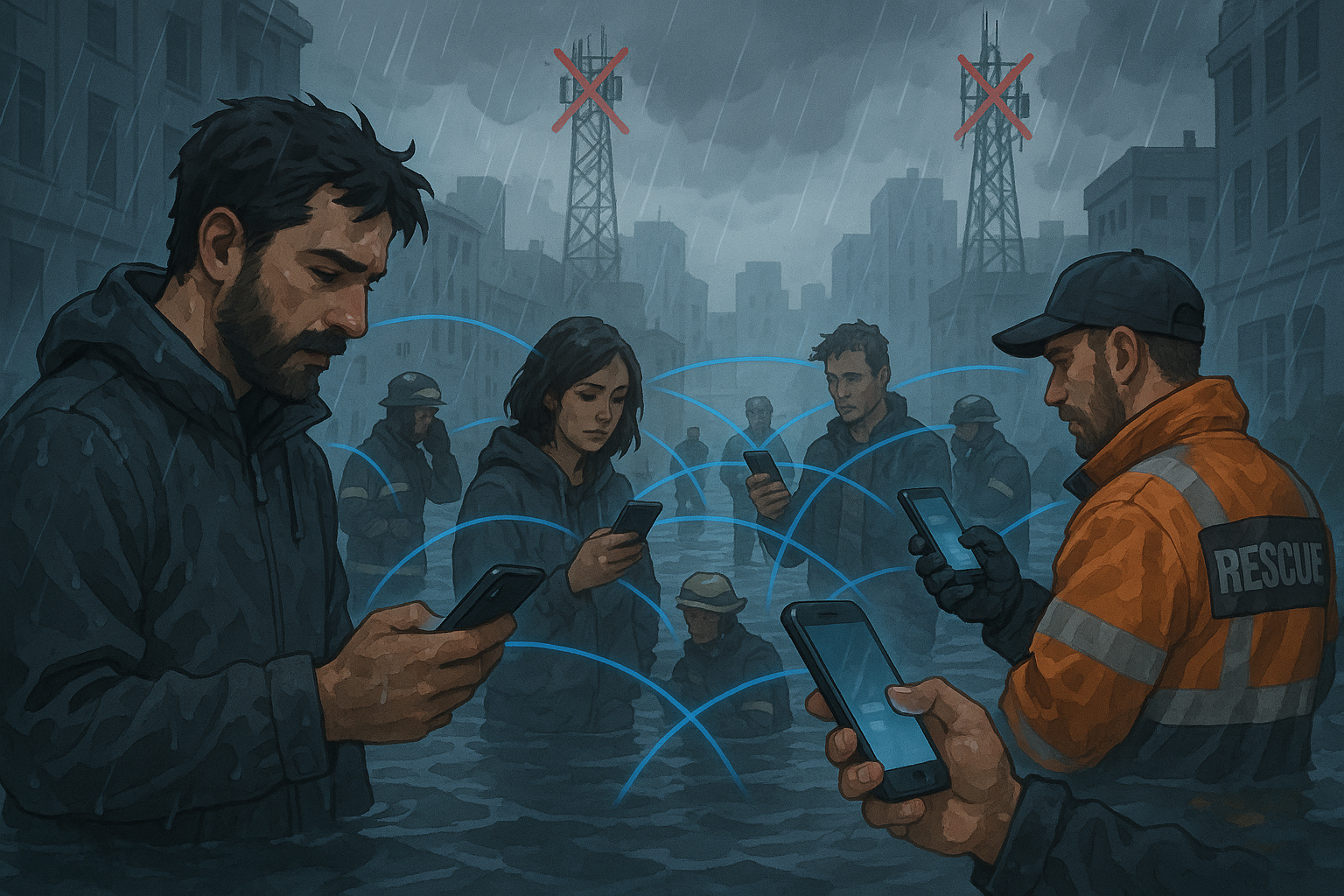 재난 상황에서의 메쉬 네트워크 통신 시나리오 - 인터넷 없이 메시지 전송