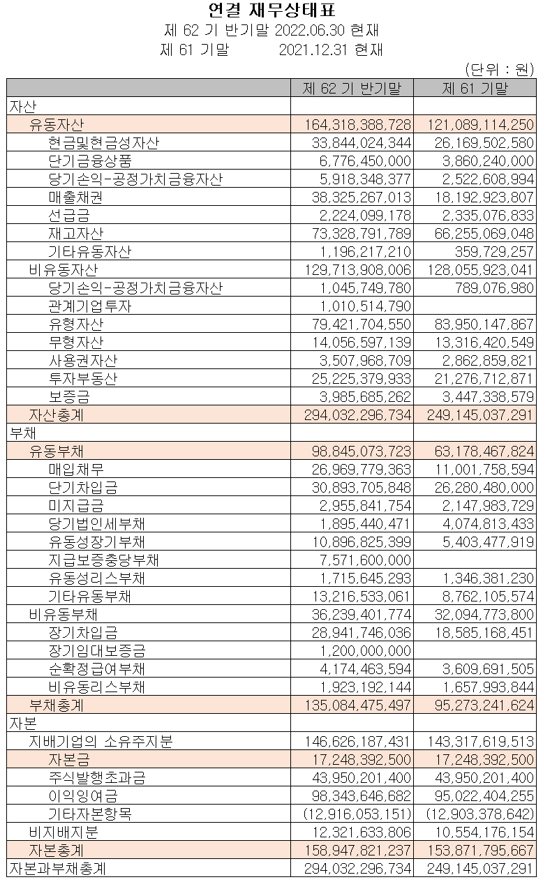 디아이 - 재무상태표