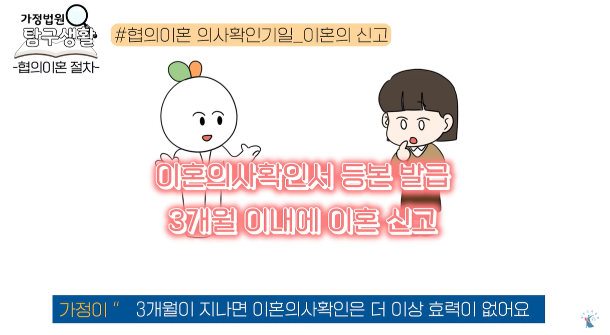 이혼의사확인서 등본 발급 후 3개월 이내 이혼신고필요