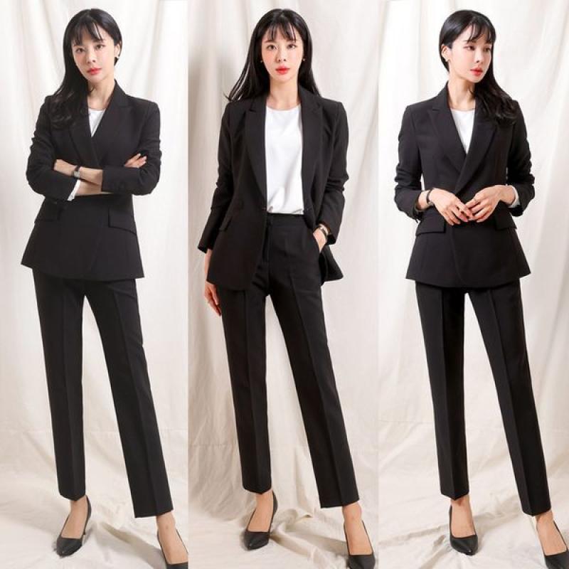 더웨이나인 체스 여성바지정장세트 여성블랙정장 여성수트세트