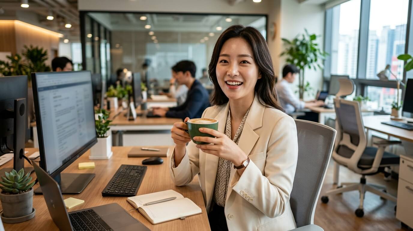 커피를 마시는 직장인