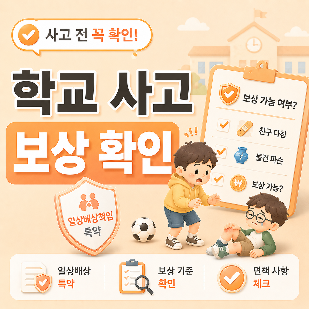 학교 사고 일상배상책임보험 보상 여부 확인 안내