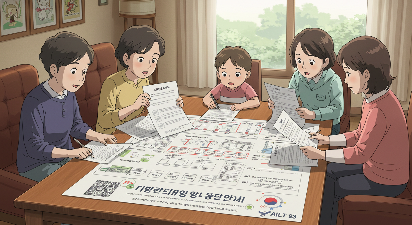 가족이 함께 사실조사 준비물을 확인하는 장면