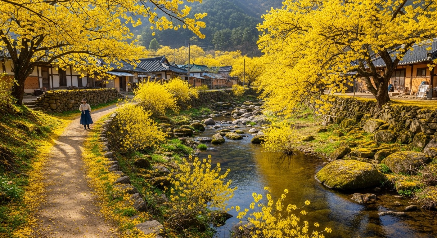 지리산 구례 산수유마을 노란 산수유꽃 물결