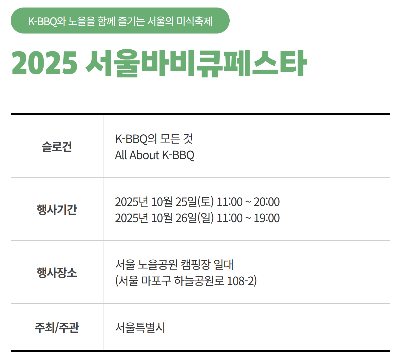 서울 바비큐 페스타 2025 사전예약 BBQ 즐길거리 1분 요약