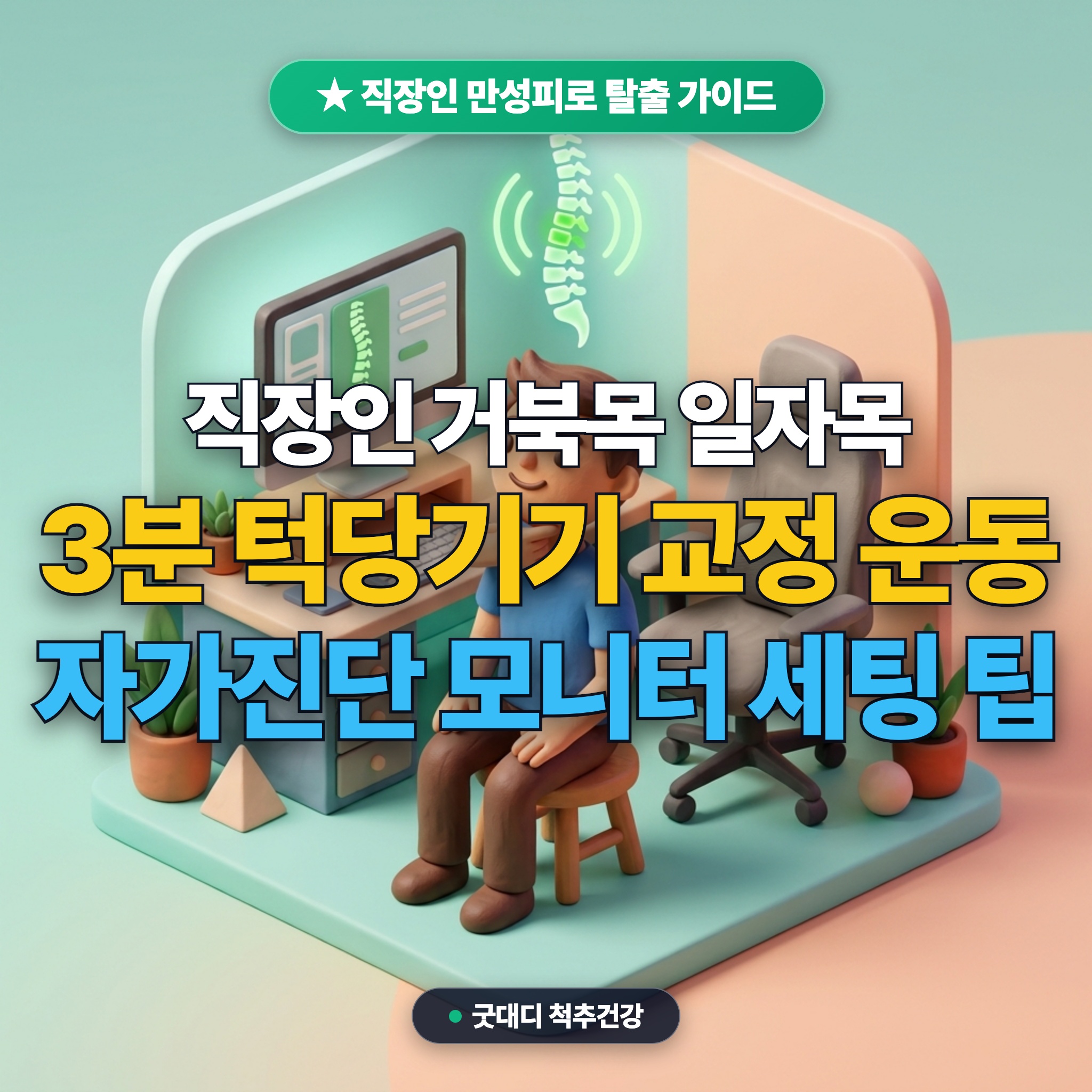 직장인 거북목 일자목 자가진단과 3분 교정 운동: 턱 당기기 친턱 스트레칭과 모니터 높이 세팅 팁 대표 썸네일