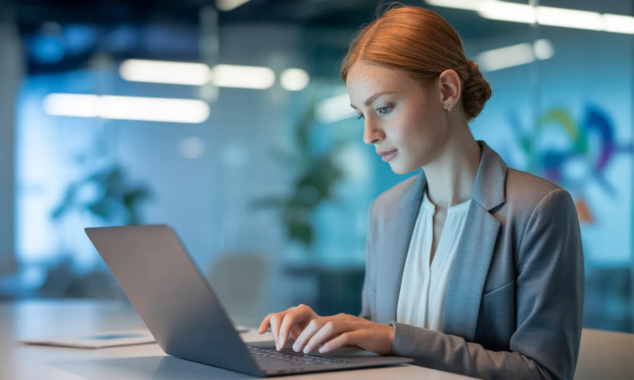 노트북을 보고 있는 여성의 모습