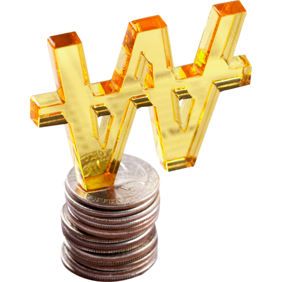 동전 들 위에 원화 표시가 크게 되어 있다.