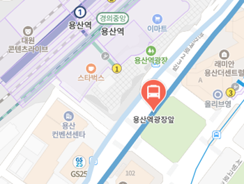 용산역광장앞에서 인천공항 리무진 공항버스(6030번) 지도 위치