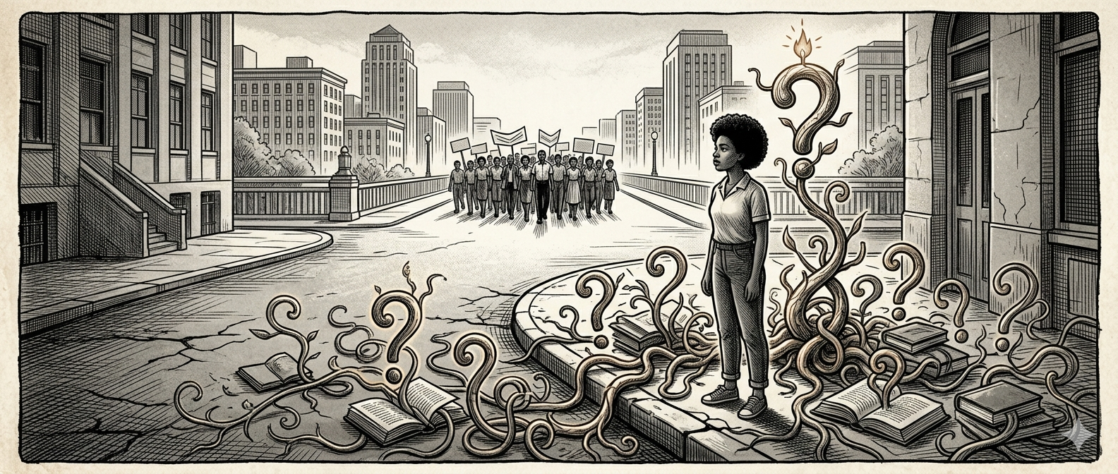 현대 학생들이 공정함과 연대에 대해 생각하는 분위기의 이미지