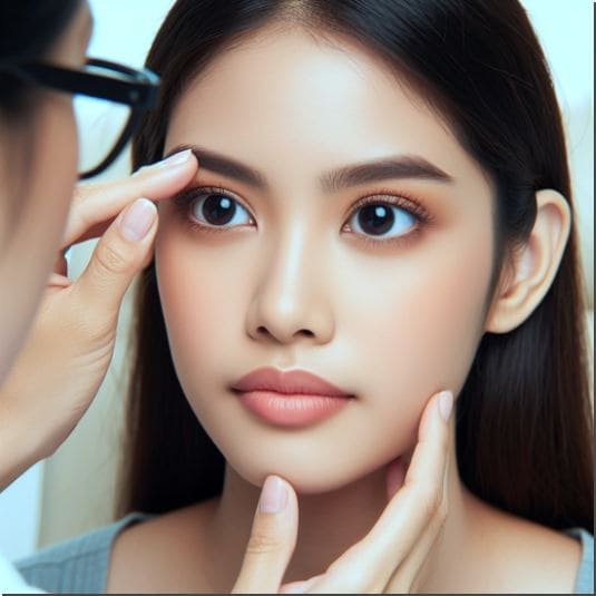 눈 검사하는 젊은 여성