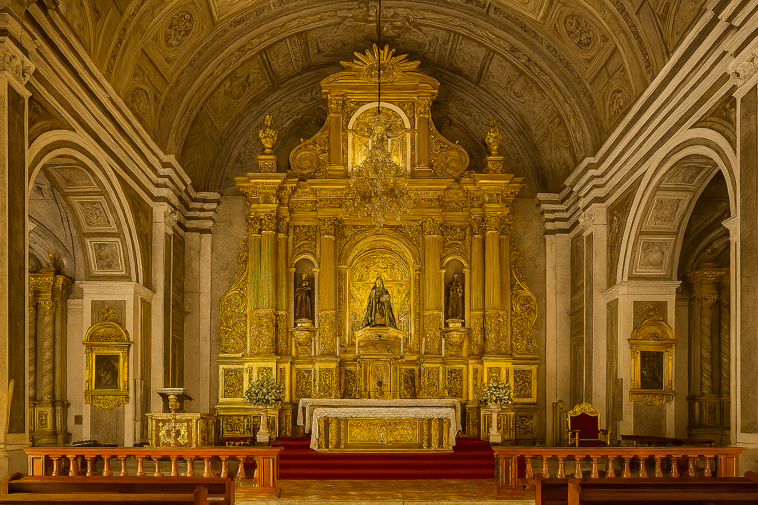 유네스코 세계유산 산 아구스틴 교회의 웅장하고 화려하게 장식된 내부 제단. 필리핀여행의 문화유산 탐방 중이다.