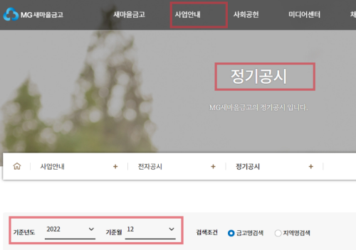 새마을금고 부실지점 리스트 조회