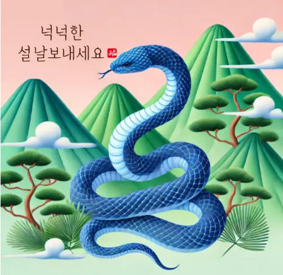 설날-인사-산-소나무-푸른뱀