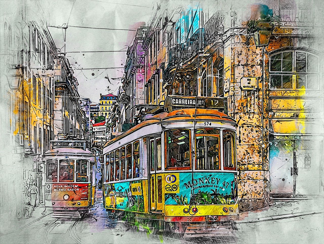 리스본 도시 트램 사진