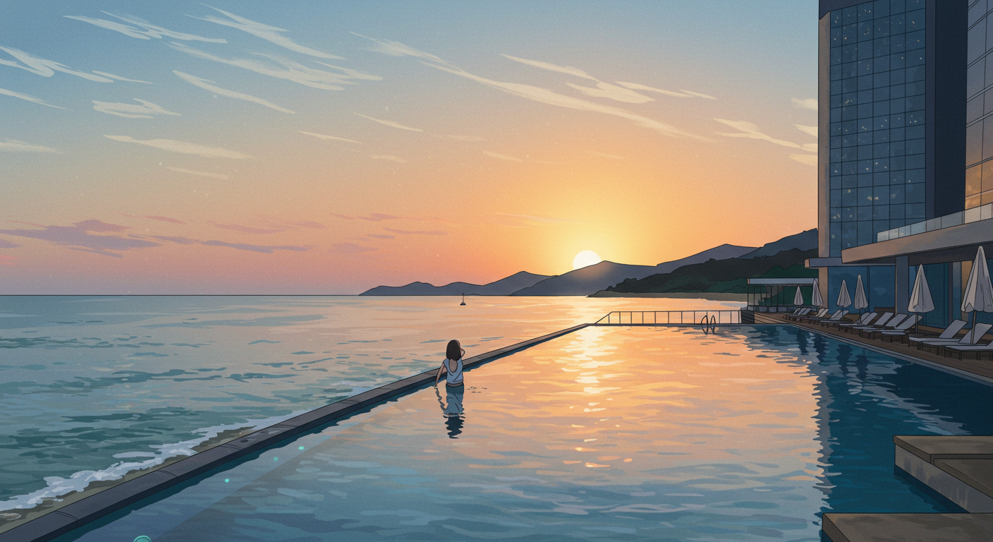 부산 바다뷰 호텔과 오션 인피니티풀 일러스트