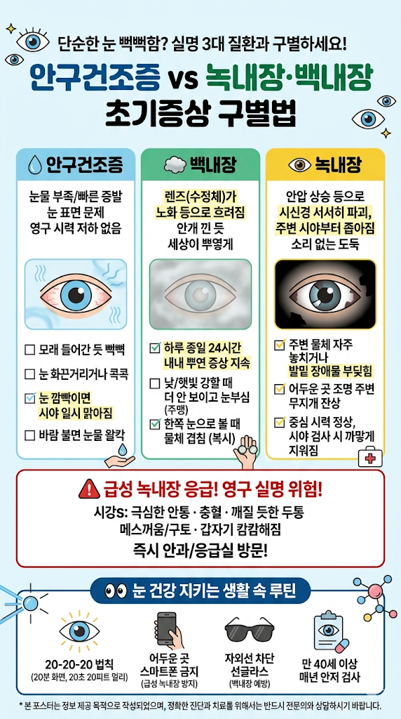 안구건조증과 녹내장 백내장 초기증상 구별법