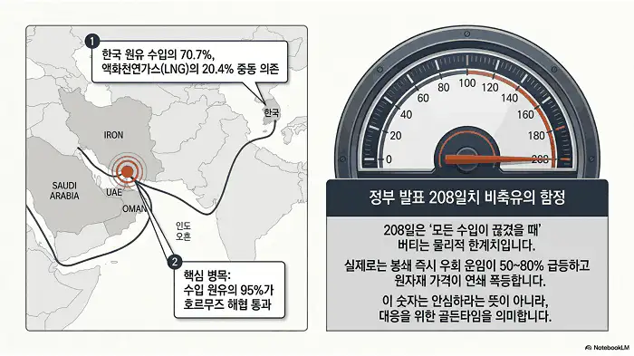 한국 원유 수입의 70.7% 액화천연가스(LNG)의 20.4% 중동 의존