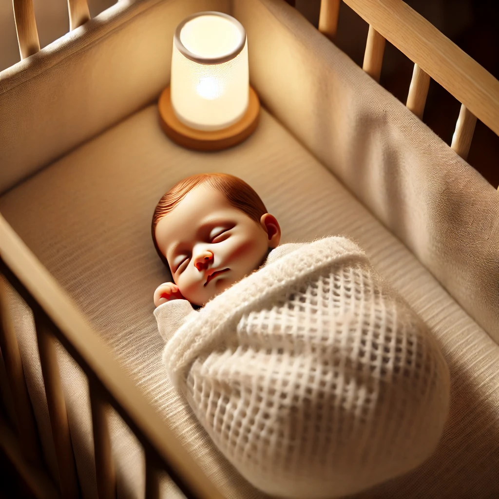 아기 침대에서 평온하게 자는 신생아