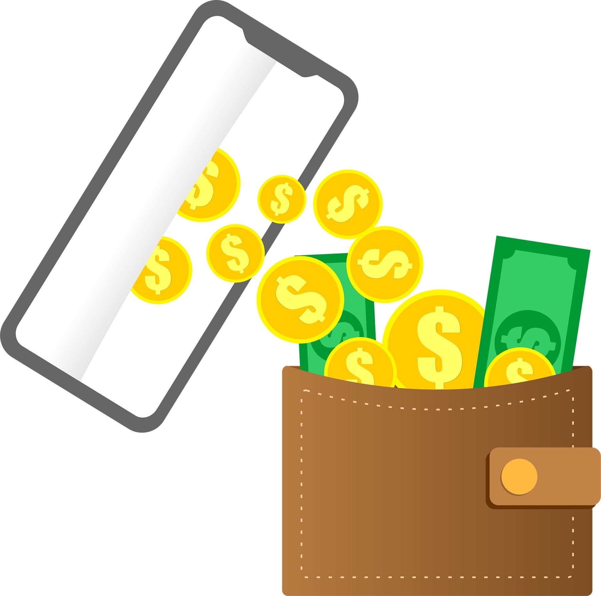 돈버는 방법 스마트폰에서 돈이 나오는 그림