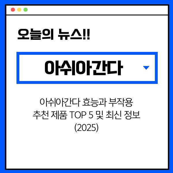 아쉬아간다 효능과 부작용: 추천 제품 TOP 5 및 최신 정보 (2025)