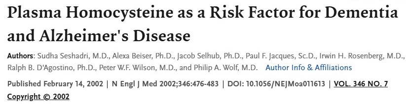 호모시스테인과 알츠하이머 치매 질환과의 관계에 대한 논문