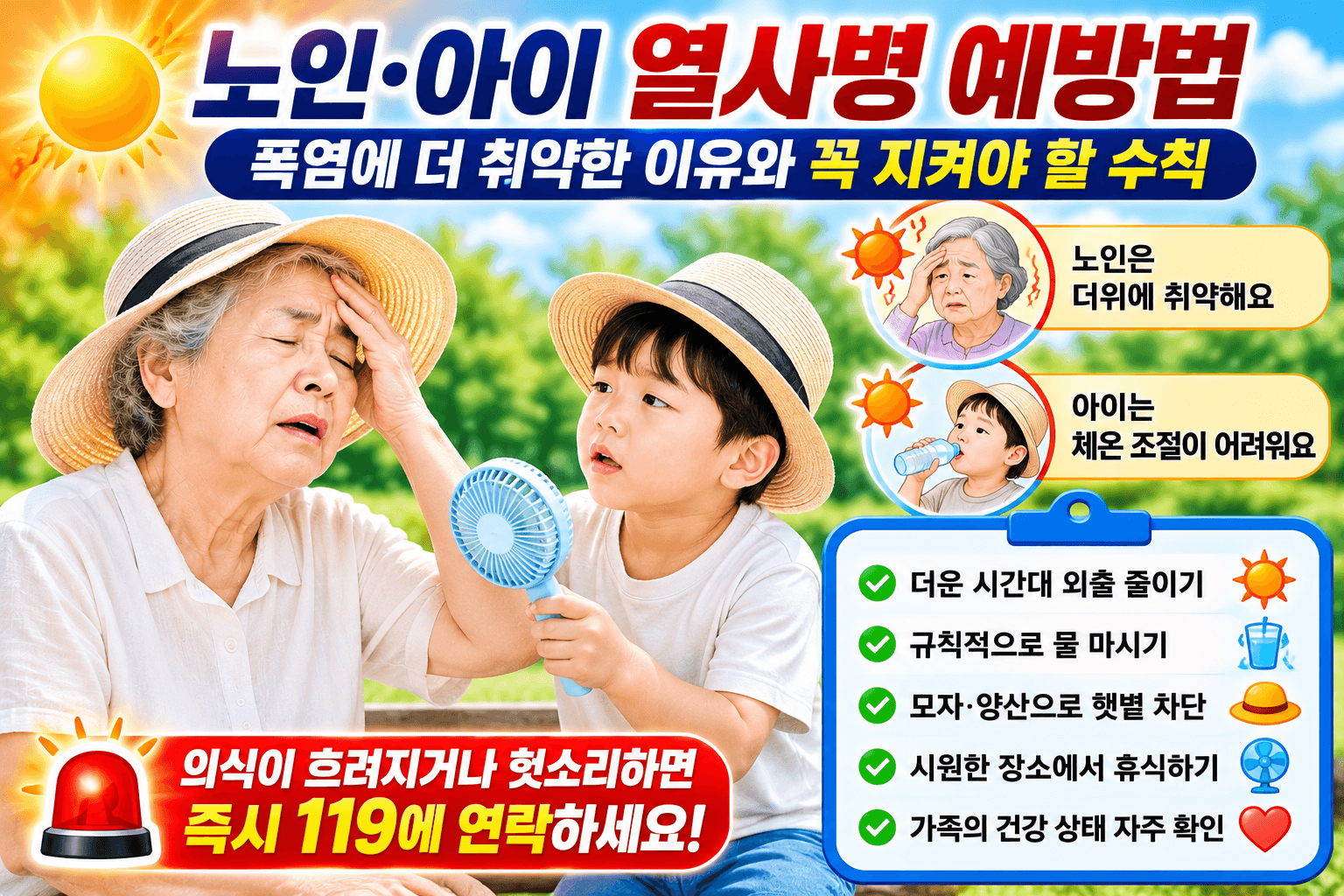 노인&middot;아이 열사병 예방법｜폭염에 더 취약한 이유와 꼭 지켜야 할 수칙