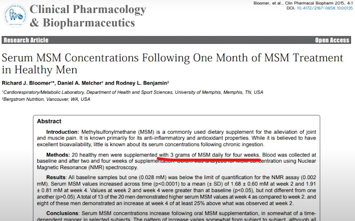 MSM 하루 3g 을 테스트한 실험 논문