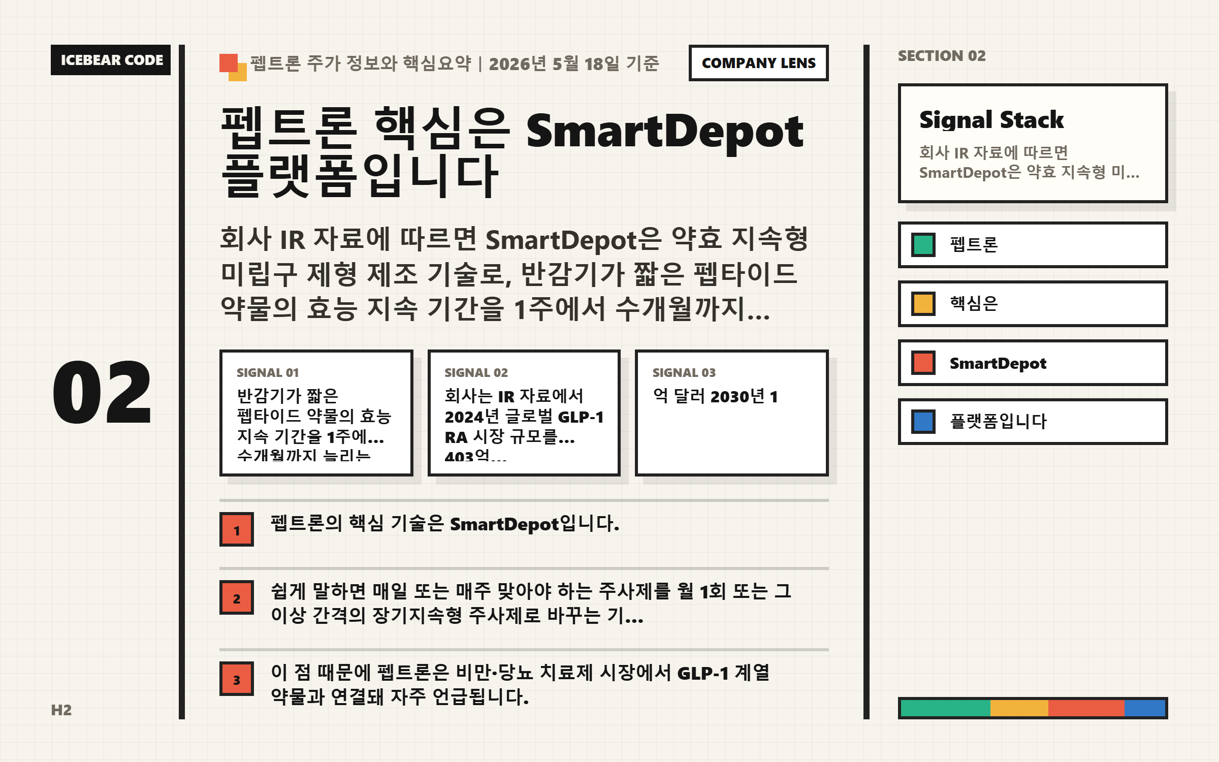 펩트론 핵심은 smartdepot 플랫폼입니다 본문 이해를 돕는 이미지