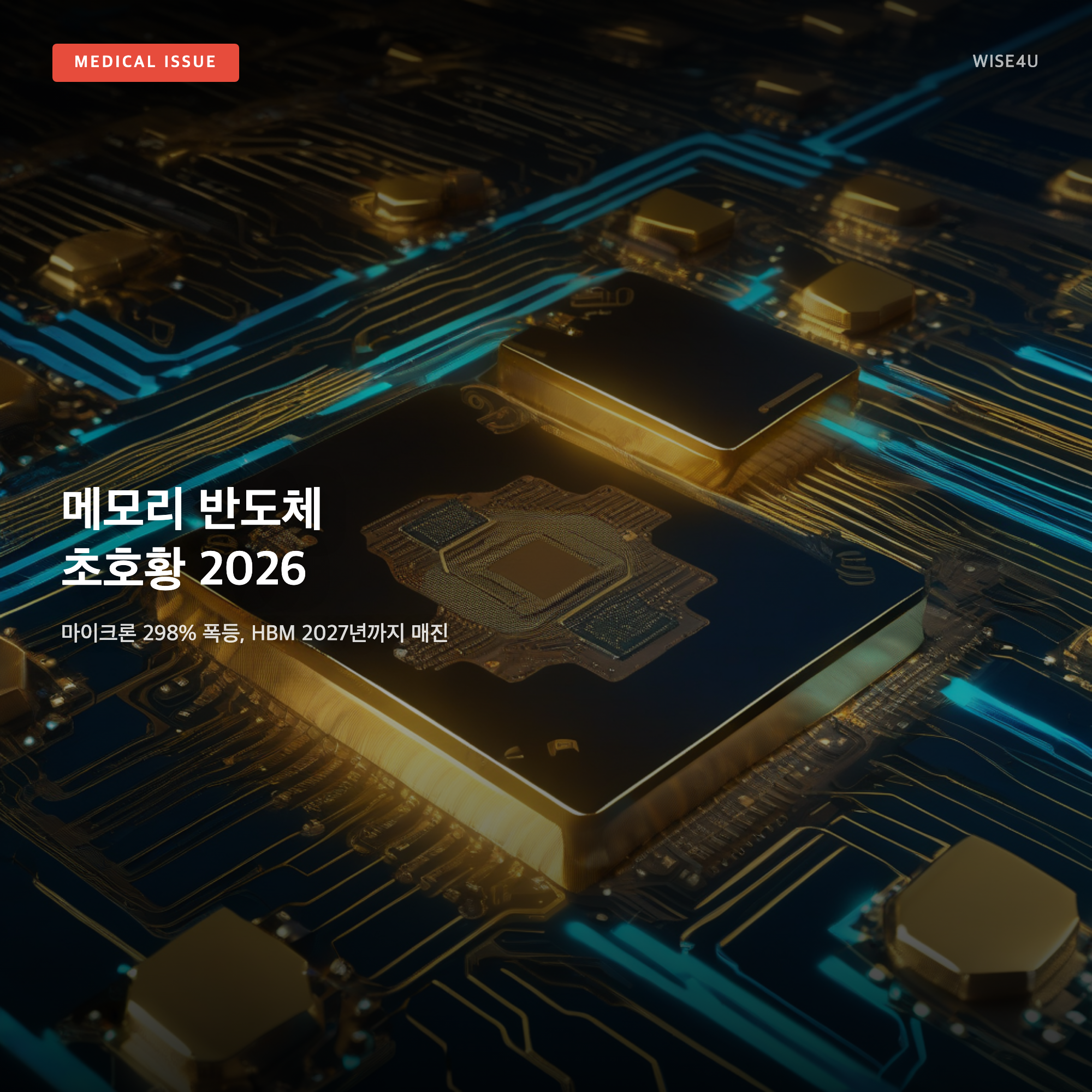 그림: 메모리 반도체 초호황 2026 — 마이크론 298% 폭등, HBM 2027년까지 매진