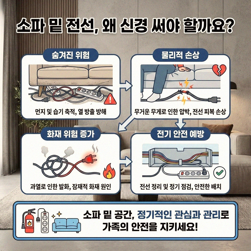 소파 밑 지저분한 전선 깔끔하게 정리하는 비법