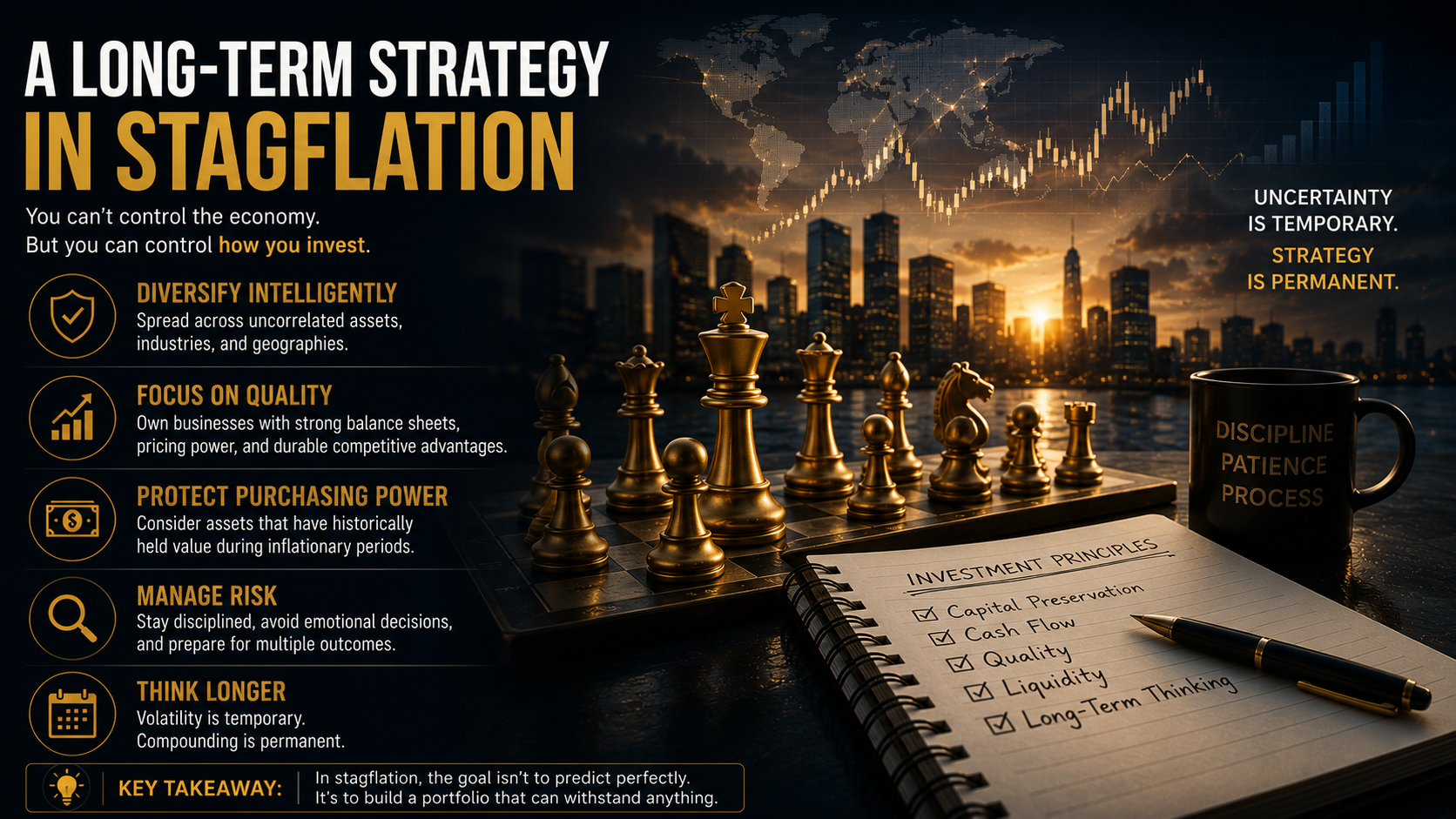 Long-term investment strategy focused on diversification, capital preservation, and portfolio resilience during stagflation.