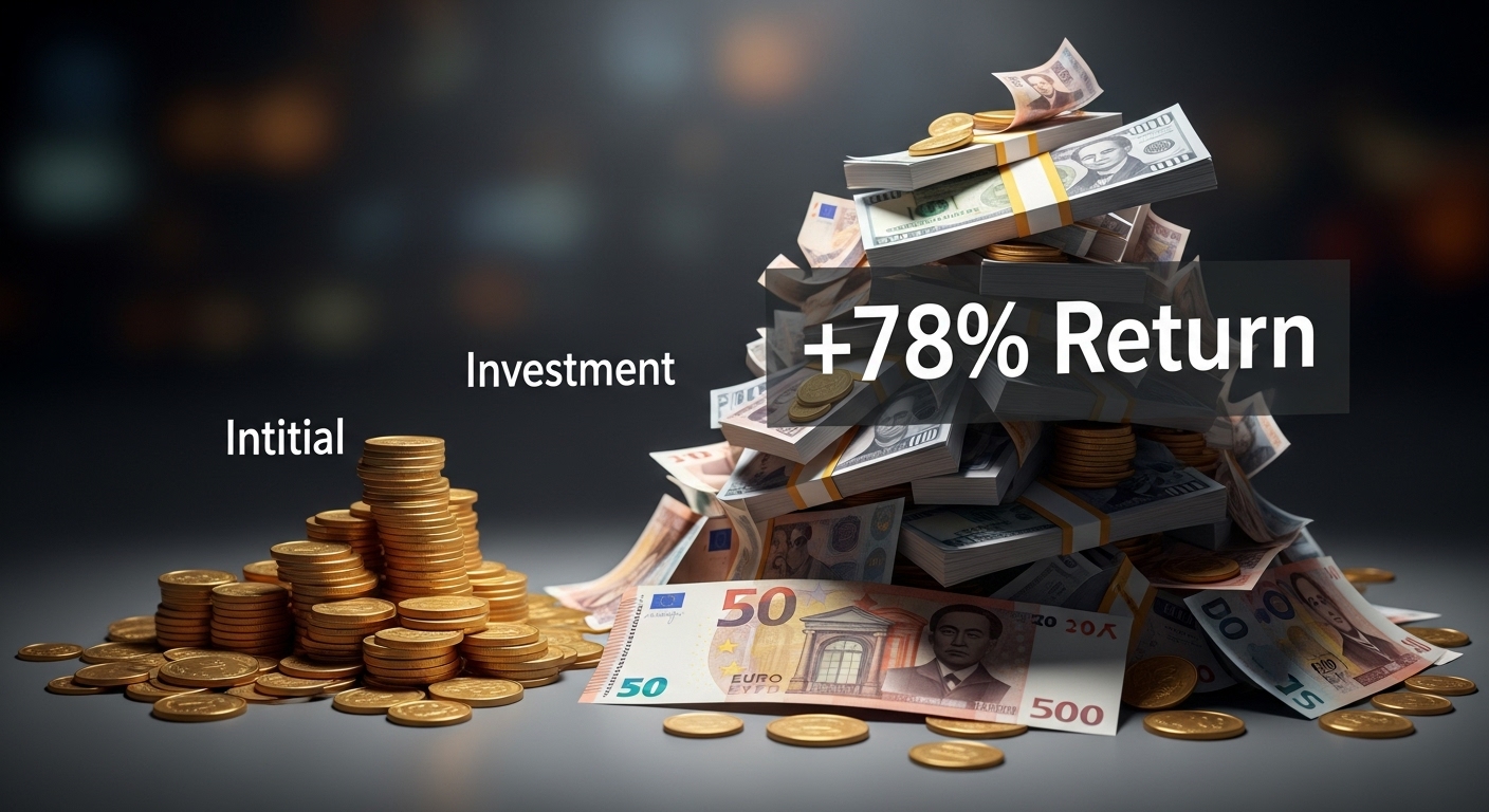 2천만원이 3천만원 이상으로 불어난 것을 상징하는 동전 더미 이미지