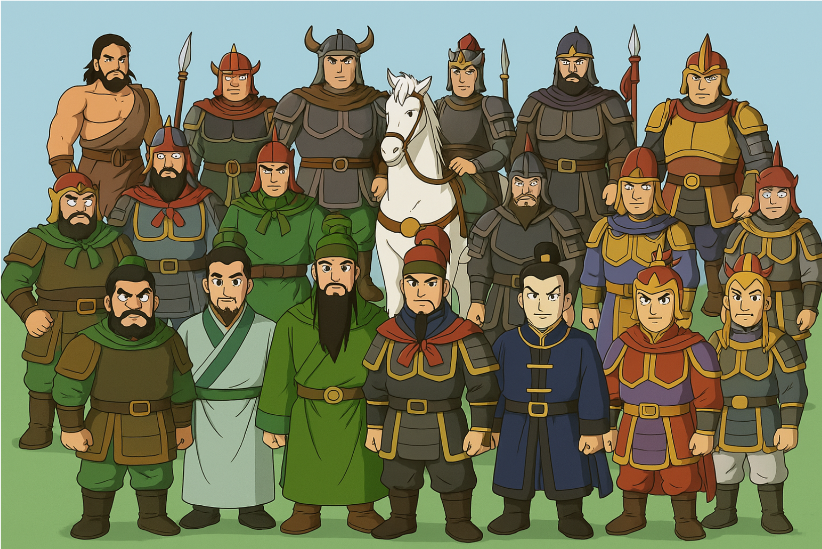 삼국지의 등장인물들 단체사진 배열의 그림