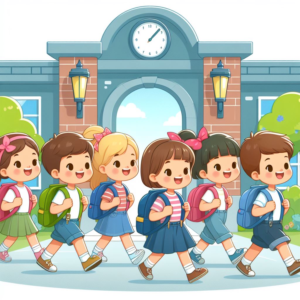 학교를 등원하는 아이들