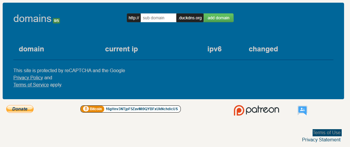 domain 목록을 볼 수 있는 화면(현재는 비어 있음)
