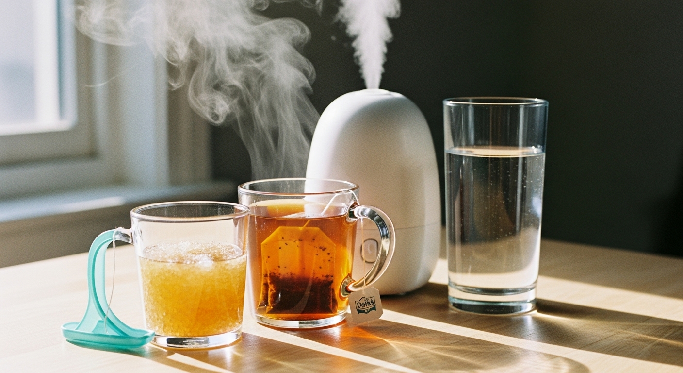 테이블-위에-티-2잔과-가습기가-틀어져-있습니다.