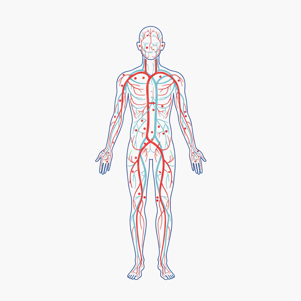 혈류가 몸속을 순환하는 과정을 표현한 과학 일러스트레이션