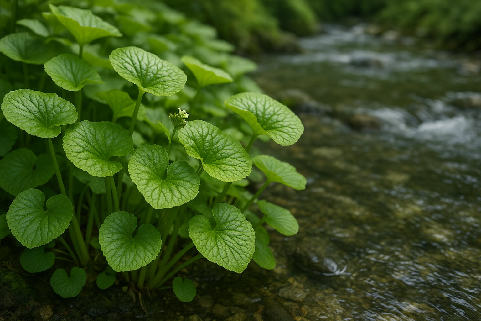 산속에-와사비-잎들이-있습니다.