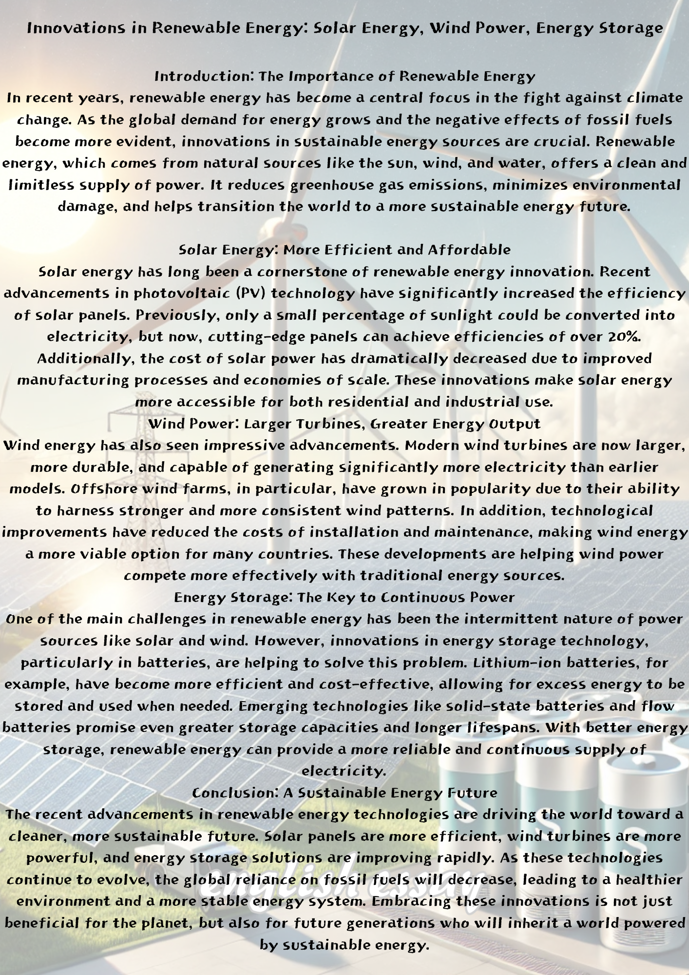 Innovations in Renewable Energy