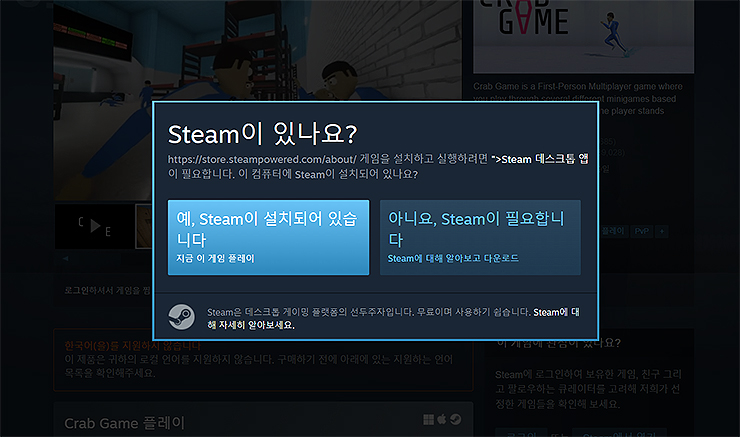 steam-설치-유무-팝업
