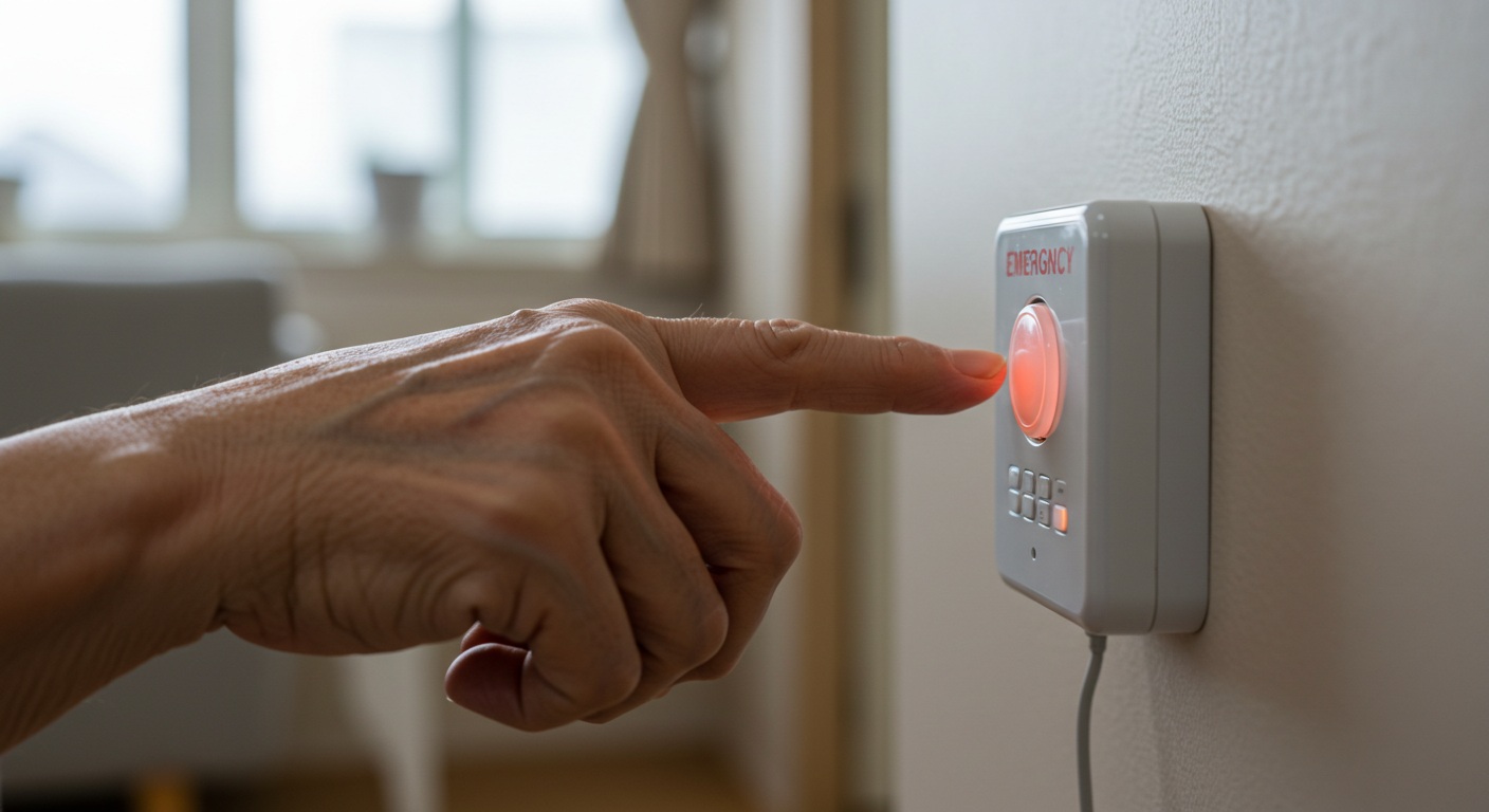 노인 응급상황 대응 장면 - 응급 호출기 사용 모습