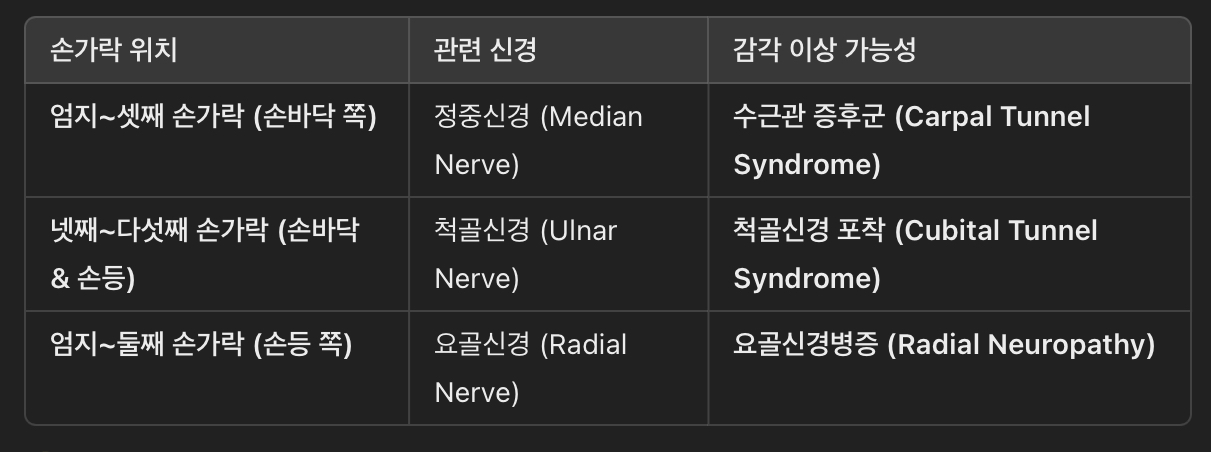손가락 개별 감각 테스트 (신경별 감별)