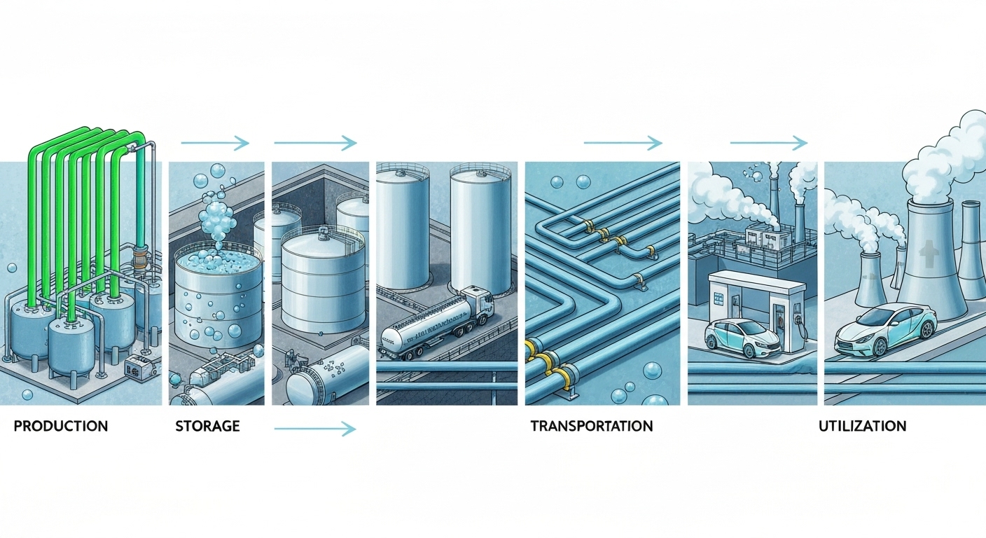수소 밸류체인 단계와 연관된 그림