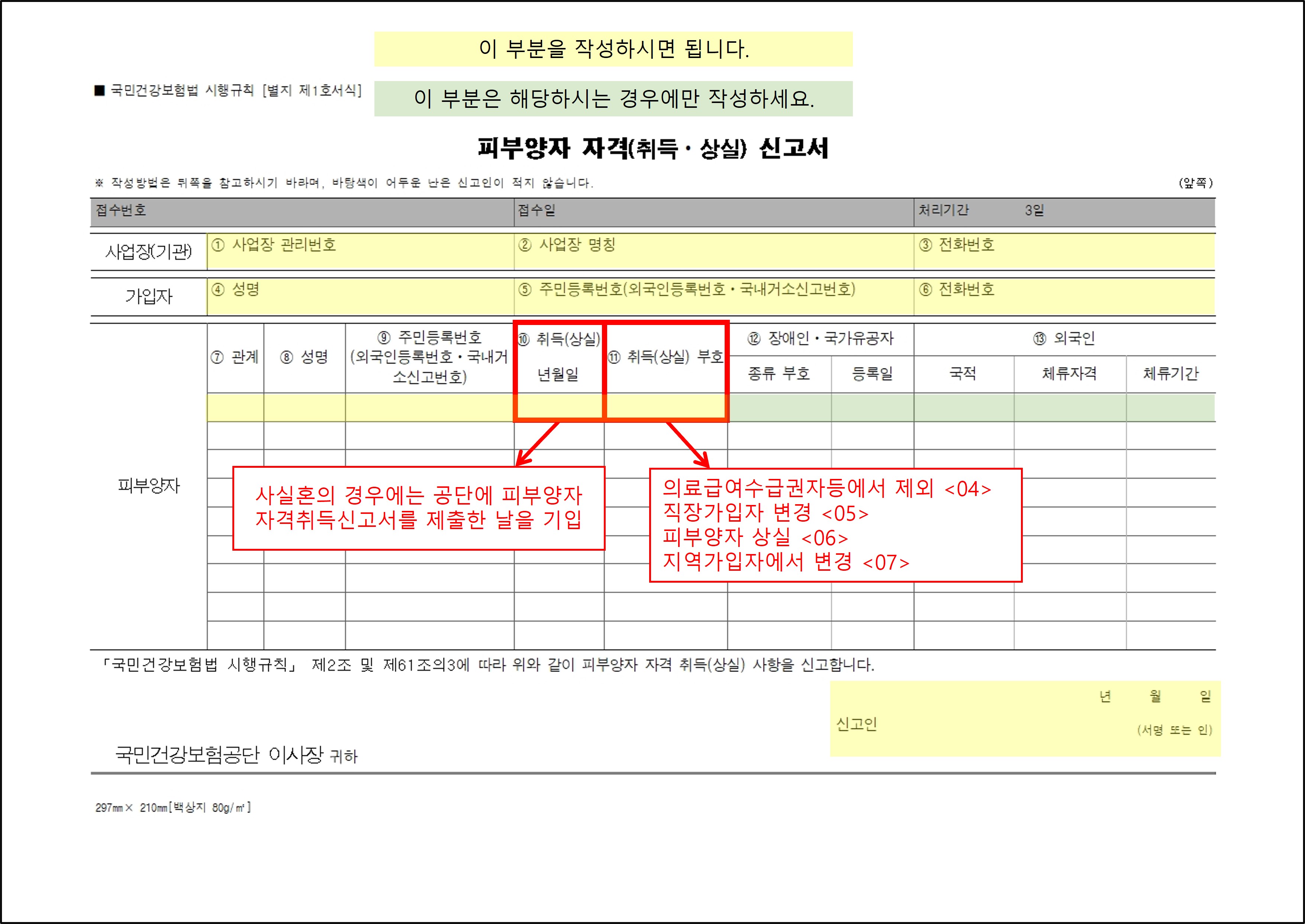 피부양자 자격취득 신고서 작성 방법