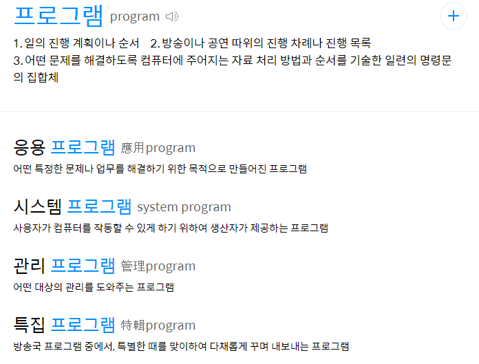 다음 어학사전에 나오는 프로그램의 정의